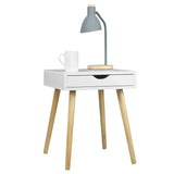 Smal BukkitBow nachtkastje met lade, MDF en massief hout, afmeting 39,8x40,5x49 cm, max belasting 5 kg, in natuurlijke houtkleur