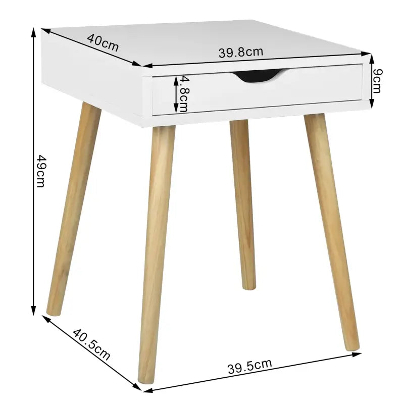 BukkitBow klein nachtkastje met lade, MDF en massief hout, afmetingen 39,8x40,5x49cm, maximaal 5kg draagvermogen, stijlvolle opbergoplossing