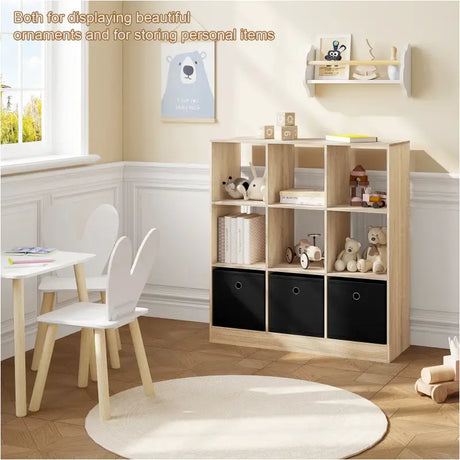 BukkitBow staande boekenkast met 9 kubussen, E1-klasse hout en melamine fineer, inclusief opbergmanden, modern design