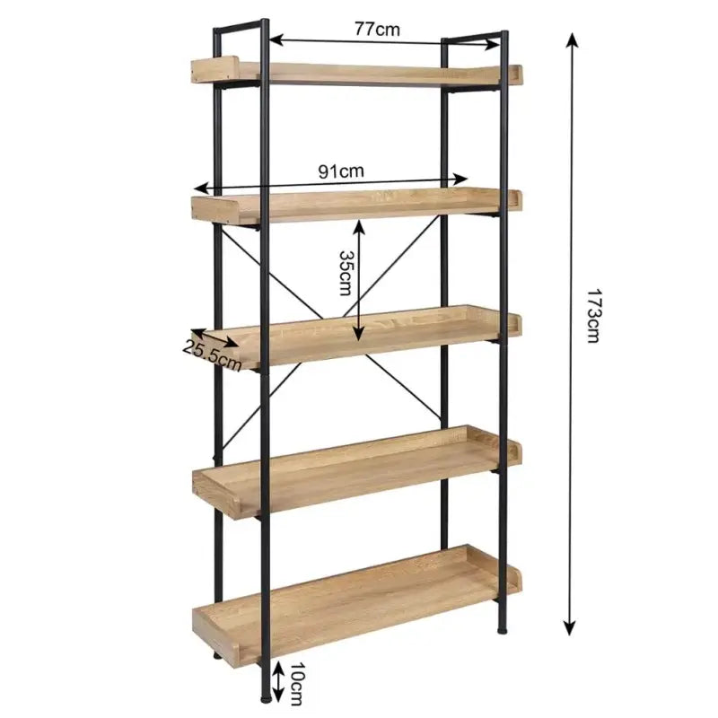 BukkitBow staande boekenplank met 5 planken, water- en krasbestendig, eenvoudig te monteren, geschikt voor alle ruimtes, 91x25,5x173 cm.