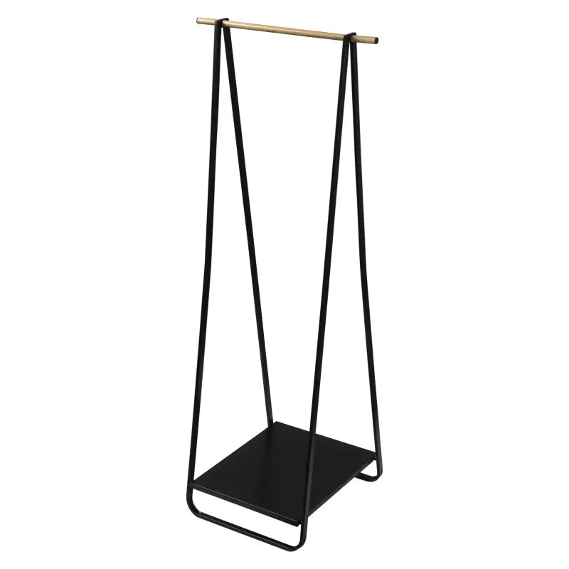 BukkitBow staande kapstok met kledingplank, modern en ruimtebesparend, eenvoudig te monteren, 54x40x141 cm, zwart en houtlook.