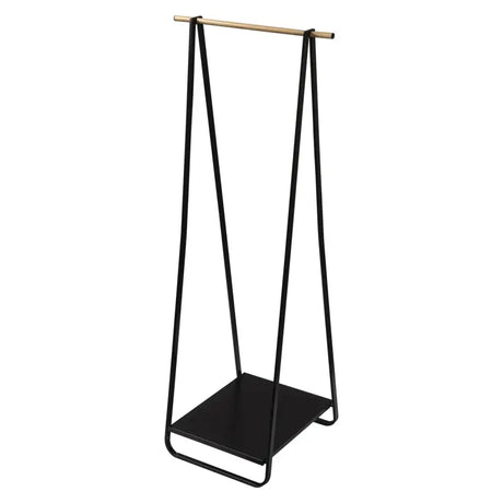 BukkitBow staande kapstok met kledingplank, modern en ruimtebesparend, eenvoudig te monteren, 54x40x141 cm, zwart en houtlook.