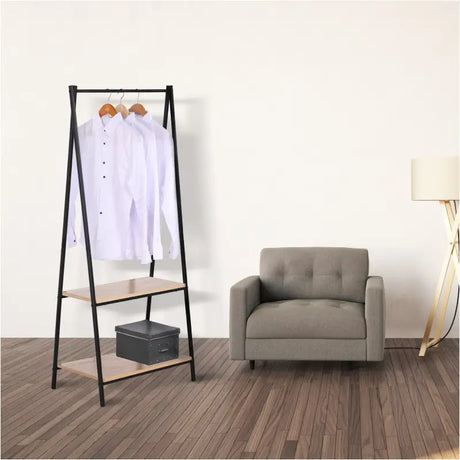 BukkitBow staande kapstok met opbergplanken, schoenenrek en zware kledingrail, eenvoudig te monteren, 151x60x40cm