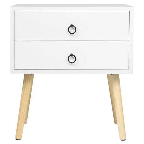 BukkitBow stabiel MDF en massief houten nachtkastje, 46x35x50 cm, belastbaar tot 5 kg, in een moderne slaapkamer setting