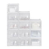 Witte BukkitBow stapelbare schoenendozen met transparante vakken en deurtjes, geschikt als sneaker organizer, set van 8, 12 of 18.