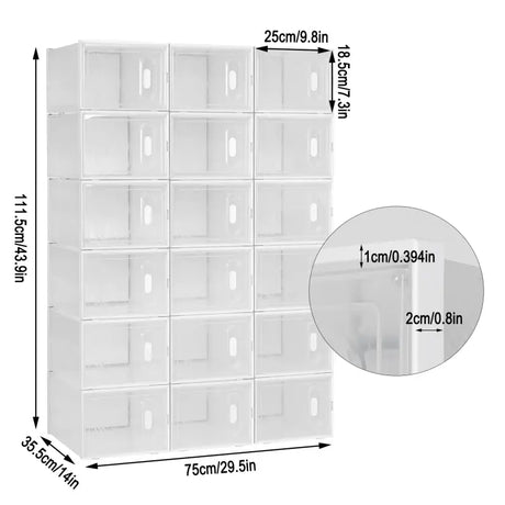 Witte BukkitBow stapelbare schoenendozen met transparante vakken en deurtjes, ideaal als sneaker organizer, set van 8, 12 of 18.
