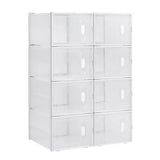BukkitBow stapelbare schoenendozen set van 8, 12 of 18 met transparante vakken en deurtjes, wit sneaker organizer schoenenrek