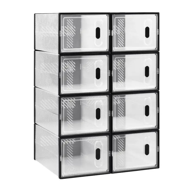 Transparant stapelbaar schoenenrek van BukkitBow met sneaker organizer, geschikt voor het overzichtelijk opbergen van schoenen.