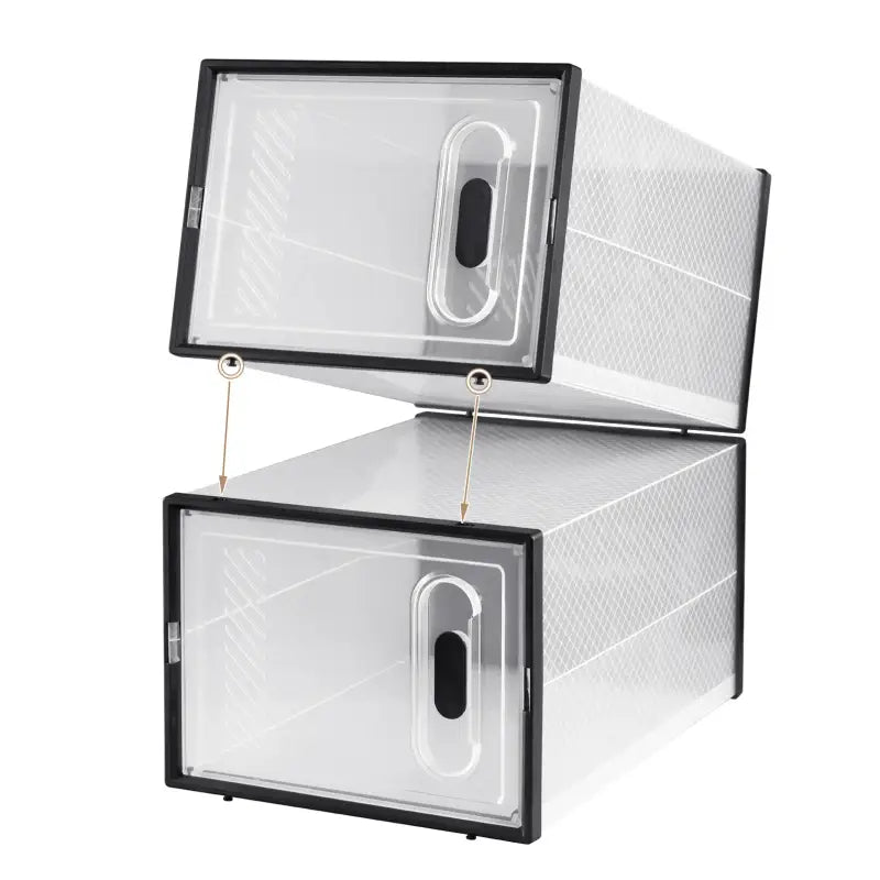 Transparant BukkitBow schoenendozen stapelbare organizer voor sneakers, ideaal voor overzichtelijke schoenenopslag.