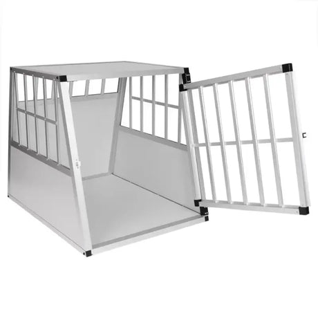 BukkitBow hondenkooi van aluminium en MDF, trapeziumvormig, volledig doorkijkend met ventilatie, 71x85x65cm, hondentransportbox