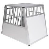 BukkitBow hondenkooi van aluminium en MDF, trapeziumvormig, volledig doorkijkend met ventilatie, afmetingen 71x85x65cm.