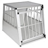 Stevige aluminium/MDF hondenkooi van BukkitBow met trapeziumvorm, volledig doorkijkend en ventilatie, voor hondentransport, 71x85x65cm.