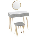 BukkitBow stijlvolle kaptafel set met spiegel en kruk, metalen frame met fluweel, goudkleurige details, 80x77,5x40 cm
