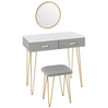 BukkitBow stijlvolle kaptafel set met spiegel en kruk, metalen frame met fluweel, goudkleurige details, 80x77,5x40 cm
