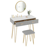 BukkitBow kaptafel set met spiegel, kruk, stevig metalen frame, fluwelen afwerking en gouden details, 80x77,5x40 cm