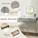 BukkitBow stijlvolle kaptafel set met spiegel en kruk, stevig metalen frame, fluweelafwerking en gouden details, 80x77,5x40 cm