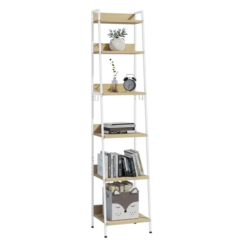BukkitBow ladderplank kast, stijlvolle boekenkast met extra opberghaken, stabiel ontwerp en veelzijdige opbergmogelijkheden, 41x187x36 cm.