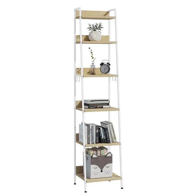BukkitBow ladderplank kast, stijlvolle boekenkast met extra opberghaken, stabiel ontwerp en veelzijdige opbergmogelijkheden, 41x187x36 cm.