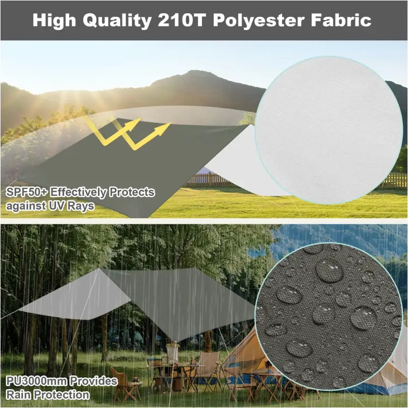 Grijs BukkitBow tentzeil waterdicht met oogjes, touwen en haringen voor zonwering SPF50+ bescherming