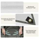 Grijs waterdicht BukkitBow tentzeil met oogjes, touwen en haringen, ideaal voor zonwering SPF50+ bescherming