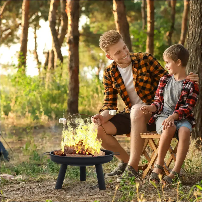 BukkitBow terras vuurkorf in zwart, 61cm doorsnede, hittebestendige coating, geschikt voor camping en barbecue.