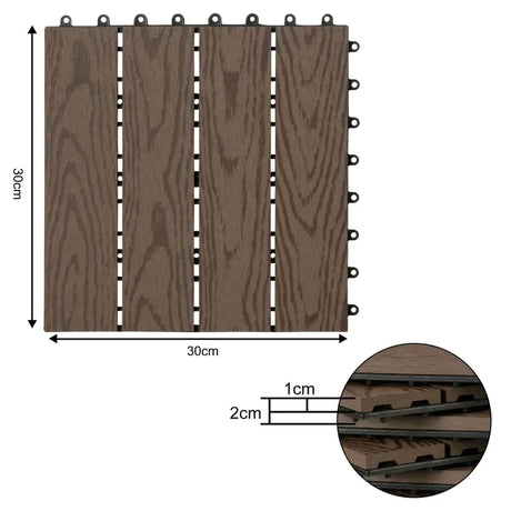 BukkitBow terrasplanken set van 11 houtlook vlonderplanken, 30x30cm, snel klik-systeem, diverse kleuren, geschikt voor terras.