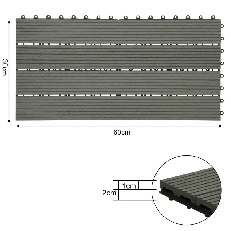 BukkitBow terrasplanken set van 6, 30x60cm, houtlook vlonderplanken met snel klik systeem in diverse kleuren voor 1m².