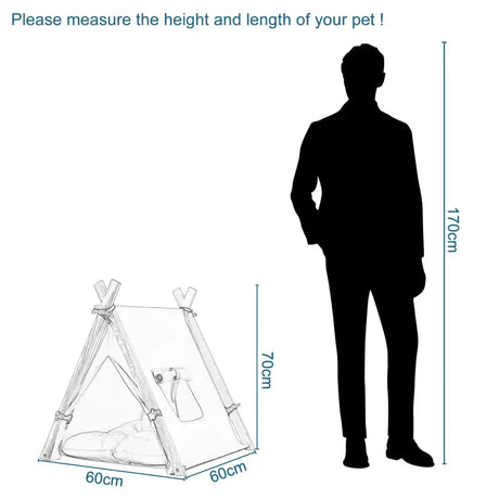BukkitBow tipi tent voor huisdieren, wit met eikenhouten details, venster en uitneembaar kussen voor honden en katten.