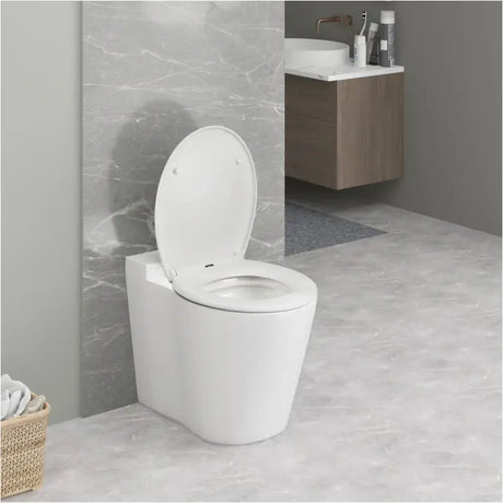 BukkitBow toiletbril met softclose, ovale antibacteriële toiletzitting, comfortabel en hygiënisch voor een moderne badkamer.