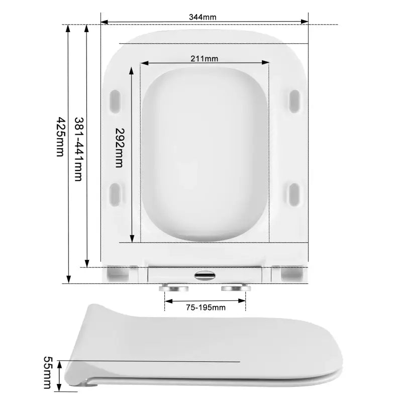 BukkitBow toiletbril met softclose, vierkante antbacteriële toiletzitting, premium toiletbril voor hygiënisch en stil gebruik