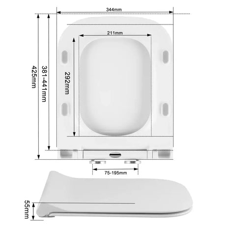 BukkitBow toiletbril met softclose, vierkante antbacteriële toiletzitting, premium toiletbril voor hygiënisch en stil gebruik