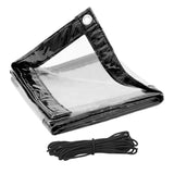 Transparant waterdicht PVC afdekzeil van BukkitBow met aluminium oogjes, geschikt voor verschillende afmetingen en bescherming.
