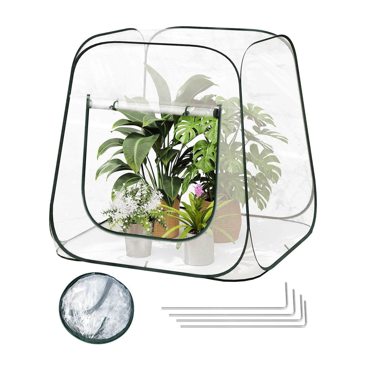 Transparante BukkitBow pop-up kweekkas met ritssluiting en draagtas voor gemakkelijk tuinieren en plantkweek.