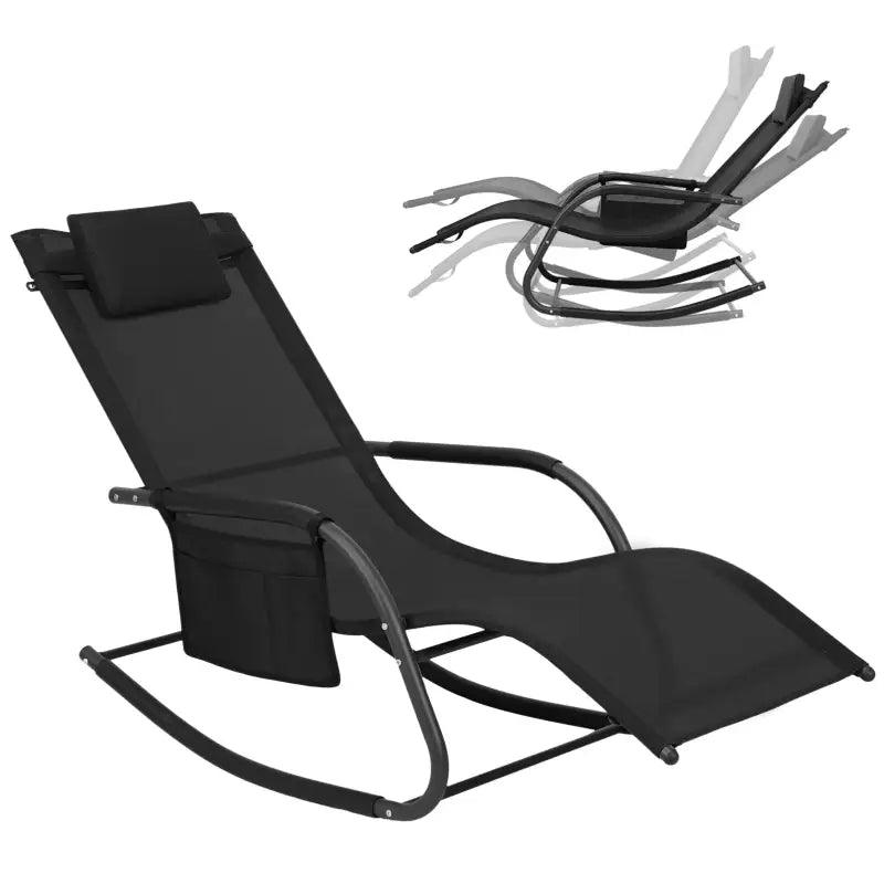 BukkitBow tuin ligstoel met ergonomisch design en schommelfunctie, geschikt tot 150 kg draagvermogen, ideaal voor camping en tuin.