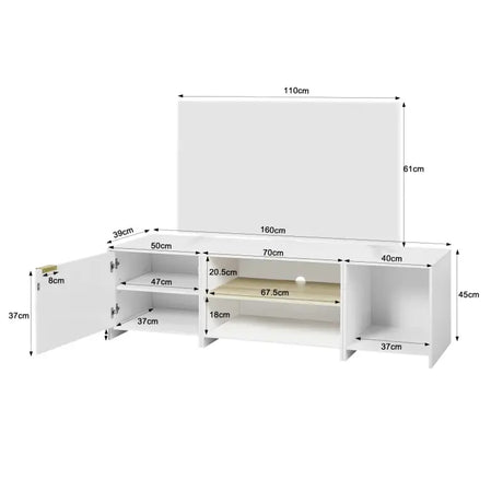 BukkitBow TV-kast met opbergruimte, stevig MDF hout, modern Scandinavisch design, 160x45x39cm, 3-in-1 modulair ontwerp.