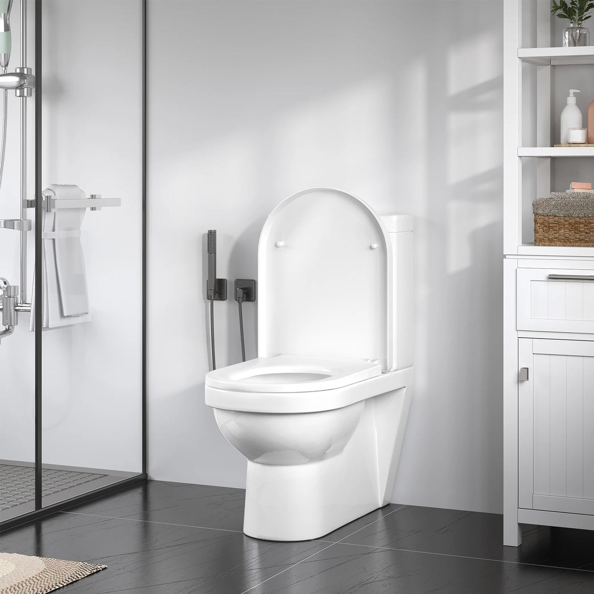 U-vormige toiletbril van BukkitBow, kunststof, soft-close, universeel en duurzaam, zichtbaar op de afbeelding.