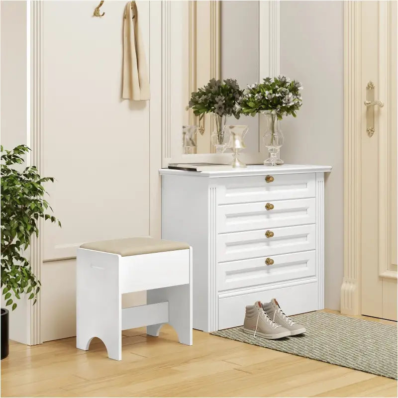 BukkitBow veelzijdige kaptafel kruk met linnen bekleding, schuimvulling en MDF constructie, 40x30x45cm, draagvermogen 150kg