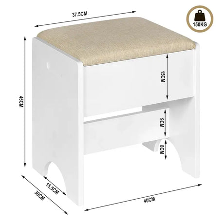 BukkitBow kaptafel kruk met linnen bekleding, schuimvulling en MDF-onderstel, 40x30x45cm, draagkracht tot 150kg