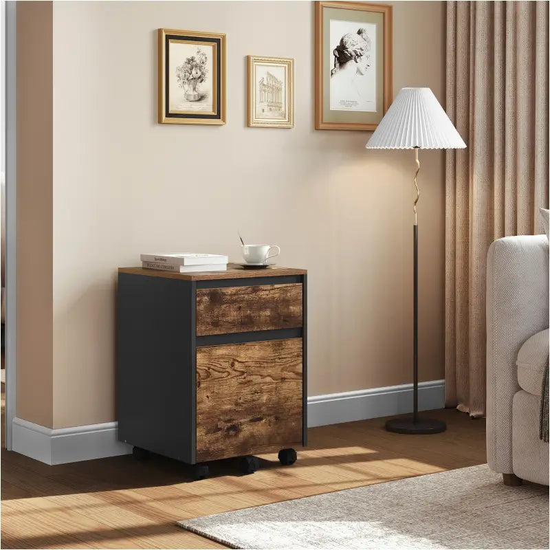 BukkitBow verrijdbare houten archiefkast met lades, melamine fineer, anti-kantel wielen en ruime opslag, afm. 40x56x40 cm.