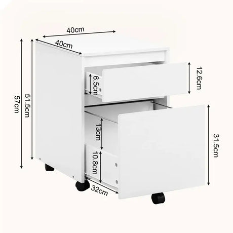 BukkitBow verrijdbare houten archiefkast met lades, melamine fineer, anti-kantel wielen en ruime opslag, 40x56x40 cm.