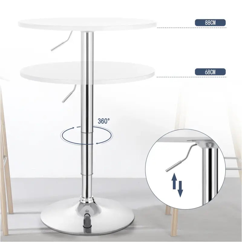 Verstelbare BukkitBow bartafel met MDF en metaal, zwart/wit, 60 cm doorsnede, stabiele chrome basis, geschikt als bartafel.