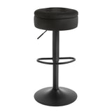 Verstelbare BukkitBow barkruk met verborgen opbergruimte en houten zitting, modern design voor eetkamer of bar.