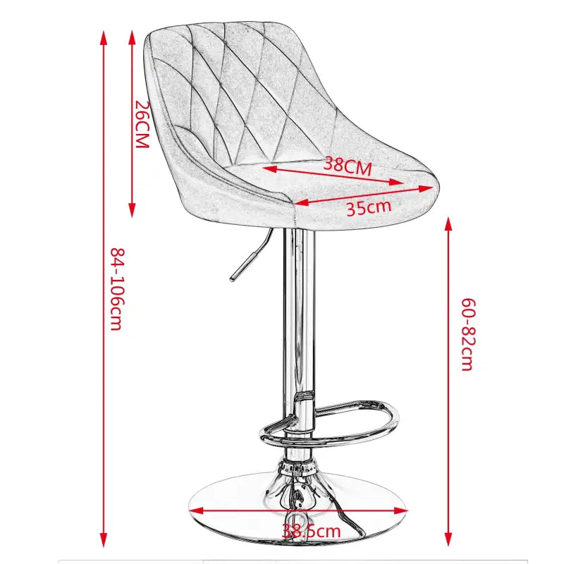 Verstelbare BukkitBow barkruk met verchroomd staal en fluweel, ergonomisch ontwerp en hoge rugleuning, zithoogte 60-82cm
