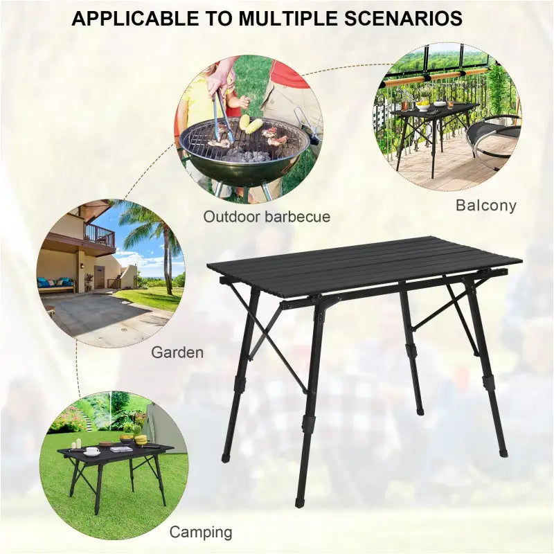 BukkitBow verstelbare campingtafel met oxford opbergzak, lichtgewicht, compact, 15kg draagvermogen, 90x52,2x(45-72)cm.