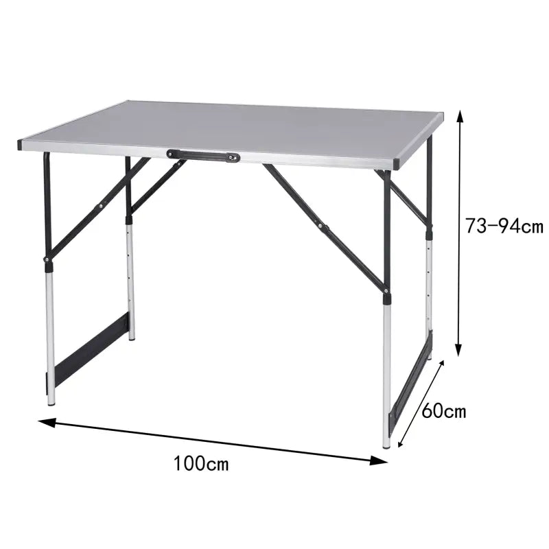 BukkitBow verstelbare campingtafel met 30kg draagvermogen, lichtgewicht en opvouwbaar, 100x73-94x60cm, geschikt voor outdoor gebruik.