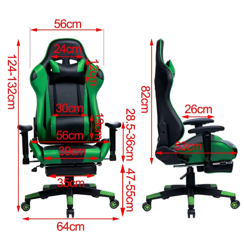 BukkitBow gaming stoel van kunstleer, 360° draaibaar, 135° kantelbare rugleuning, met arm- en voetsteun, maximaal 136 kg.