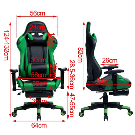 BukkitBow gaming stoel van kunstleer, 360° draaibaar, 135° kantelbare rugleuning, met arm- en voetsteun, maximaal 136 kg.