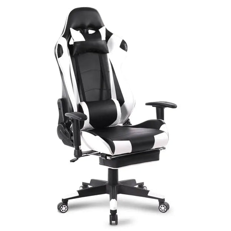 BukkitBow gamingstoel met kunstleer, 360° draaibaar, 135° kantelbare rugleuning, arm- en voetsteun, max 136kg.