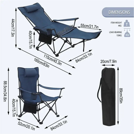 BukkitBow verstelbare opvouwbare campingstoel met oxford stof, stalen frame, draagtas, lichtgewicht en maximaal 150 kg draagkracht.