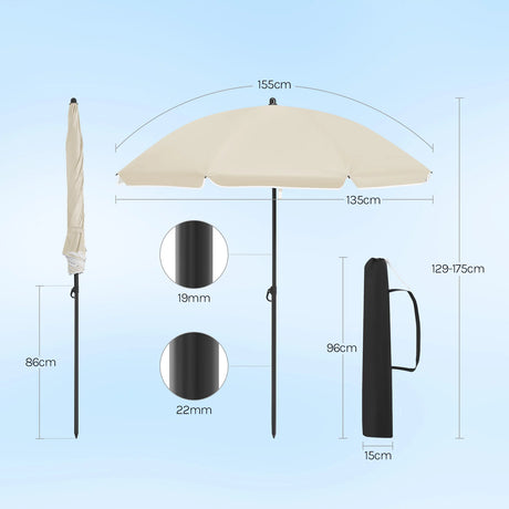 BukkitBow verstelbare parasol met kantelfunctie, draagtas en UPF 50+ bescherming, geschikt voor buitengebruik